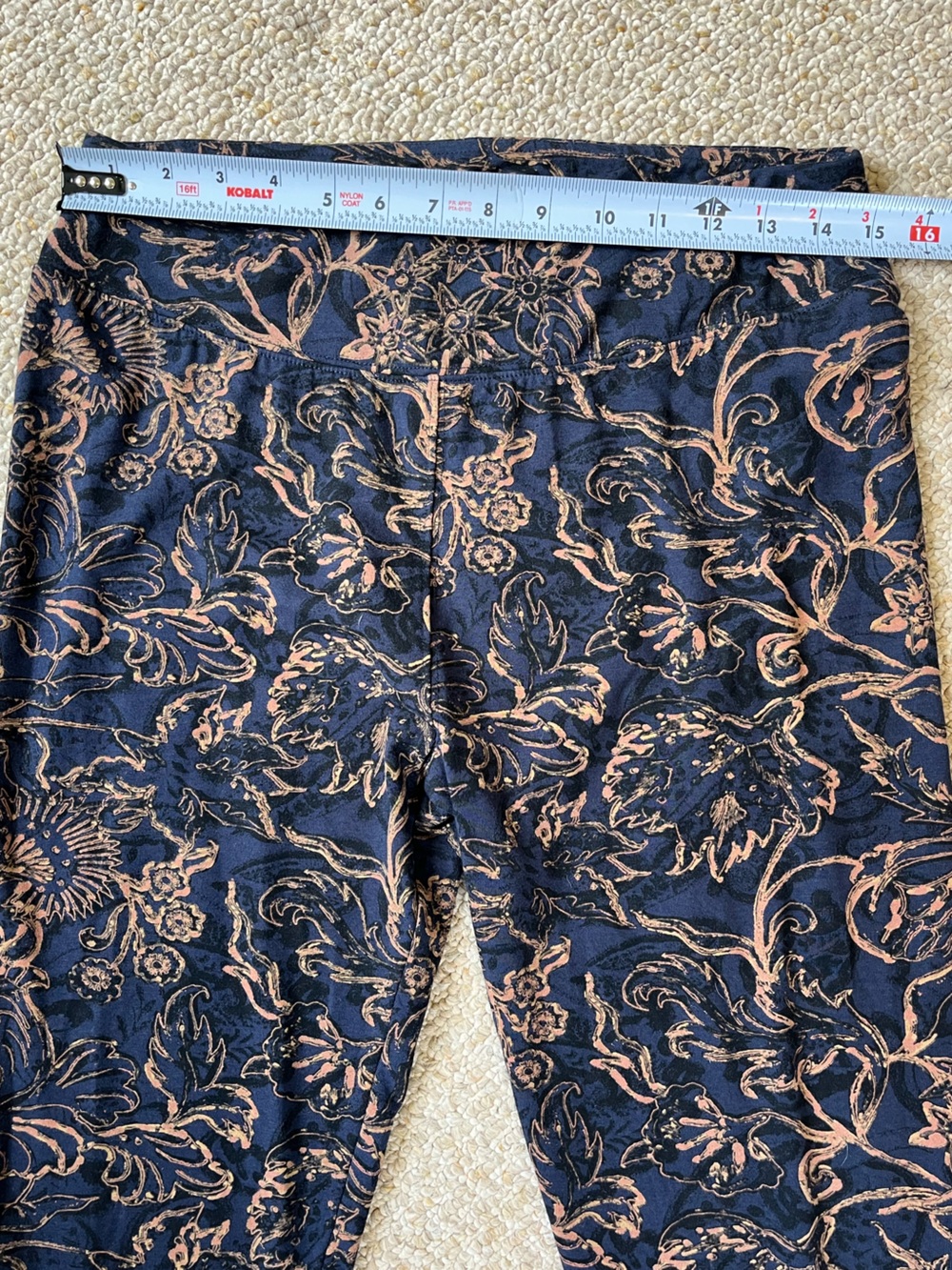 Peruvian Connection Stretch Floral Leggings Navy Blue Pima Cotton Blend Size LG - Picture 5 of 7